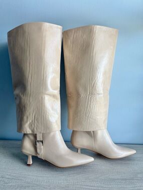 VAILA SHOES Women's Cream Monica Wide-Calf Pointed-Toe Dress Boots Size 12